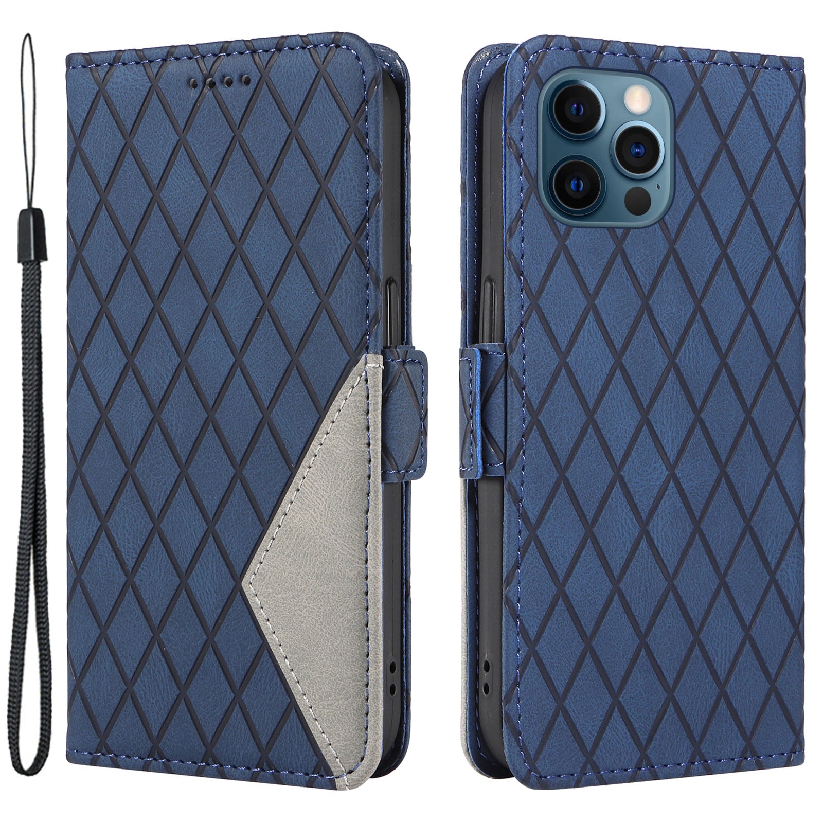 Anti-fall Cover for iPhone 13 Pro Max 6.7 inch Color Splicing Rhombus Imprinted Phone Stand Wallet Leather Case Anti-fall Cover for iPhone 13 Pro Max 6.7 inch Color Splicing Rhombus Imprinted Phone Stand Wallet Leather Case
